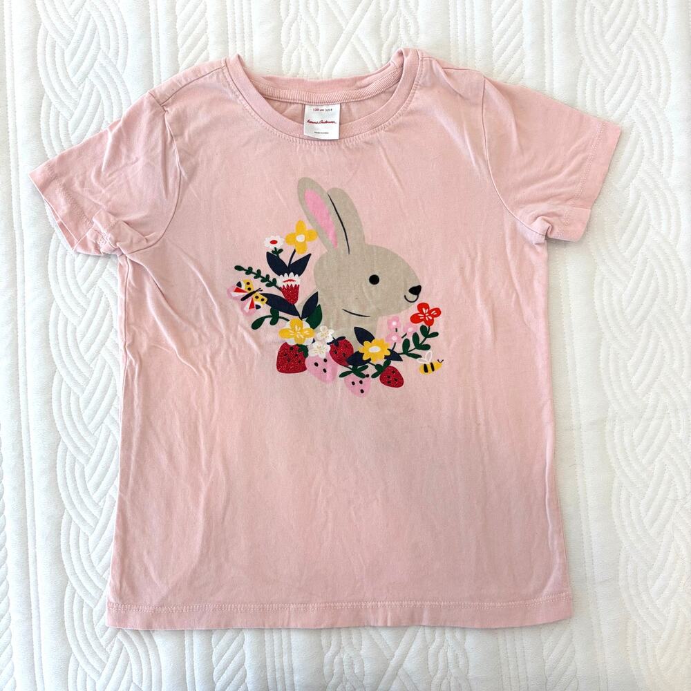 Hanna Andersson Bunny Floral Graphic Tee Girls Size 8